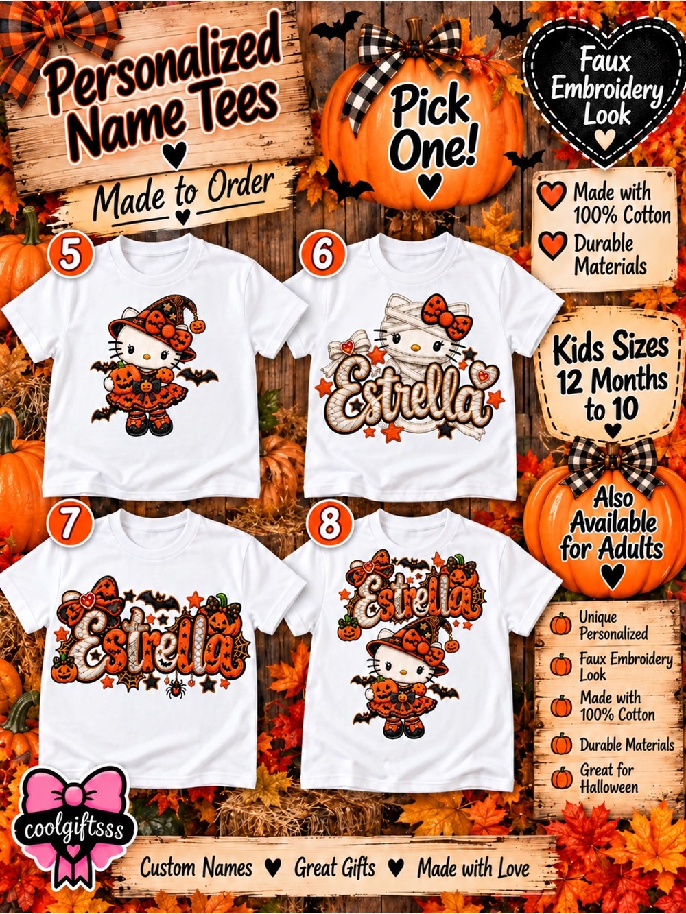 Personalized Kids Halloween T-Shirt | Custom Name Faux Embroidery Tee | 12M–10 - Picture 2 of 16
